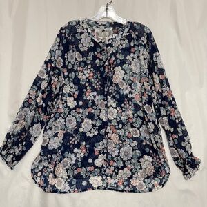 Cupio Navy Floral Print Blouse